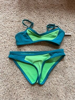 Adore Me Teal and Lime Green Colorblock Bikini